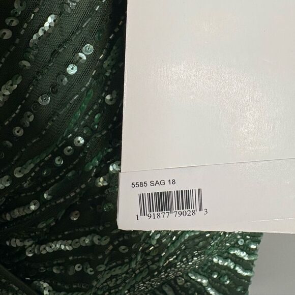 Mac Duggal Beaded Faux Wrap Flutter Sleeve Ruffle Dress NWT - Picture 8 of 9